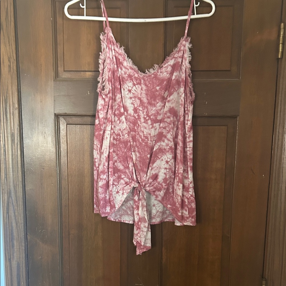 Umgee Pink Tie-Dye Tank Top with Fringe